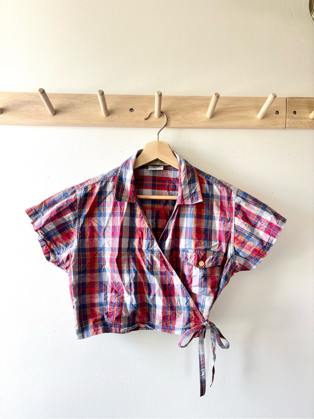 Vintage Cotton Plaid Wrap Crop Top